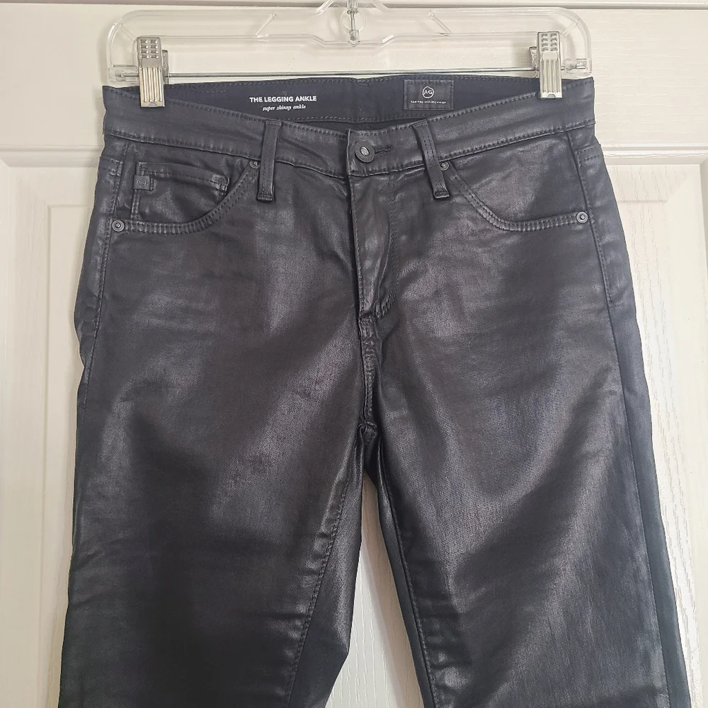 AG The Legging Ankle Super Skinny Black Coated Jeans Size 25